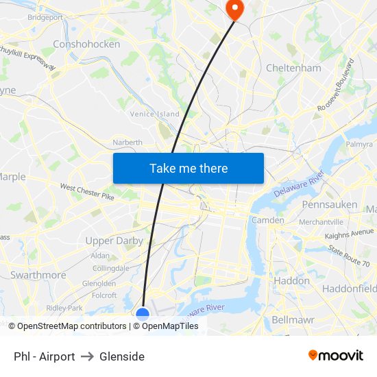 Phl - Airport to Glenside map