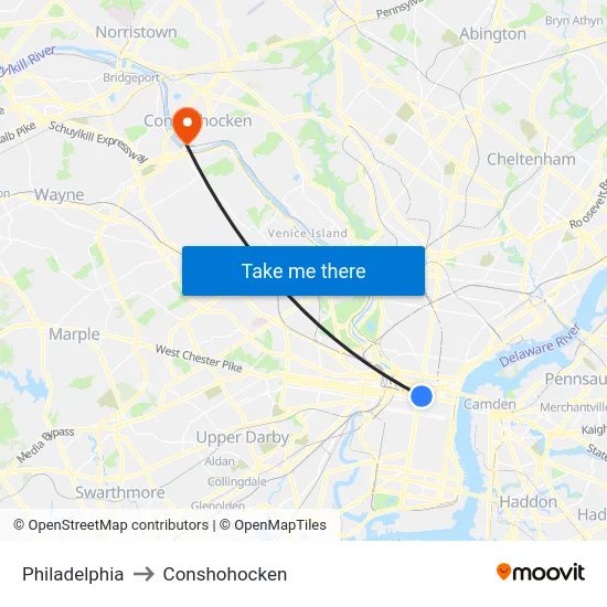 Philadelphia to Conshohocken map