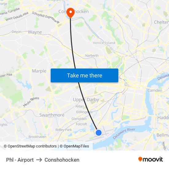 Phl - Airport to Conshohocken map