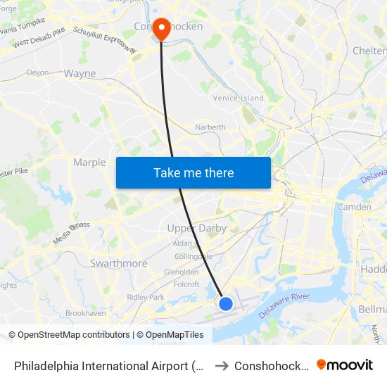 Philadelphia International Airport (Phl) to Conshohocken map