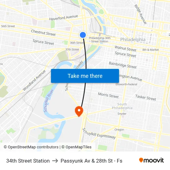 34th Street Station to Passyunk Av & 28th St - Fs map