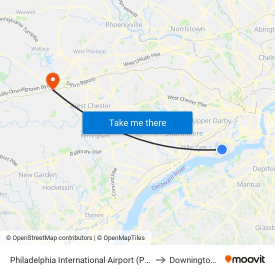 Philadelphia International Airport (Phl) to Downingtown map