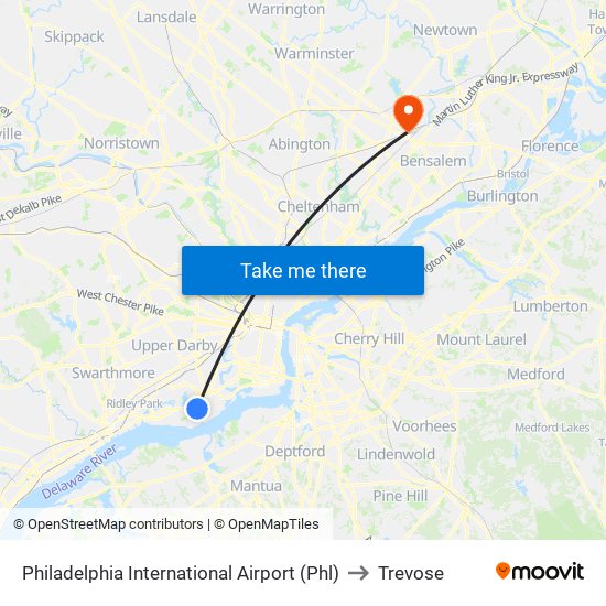 Philadelphia International Airport (Phl) to Trevose map