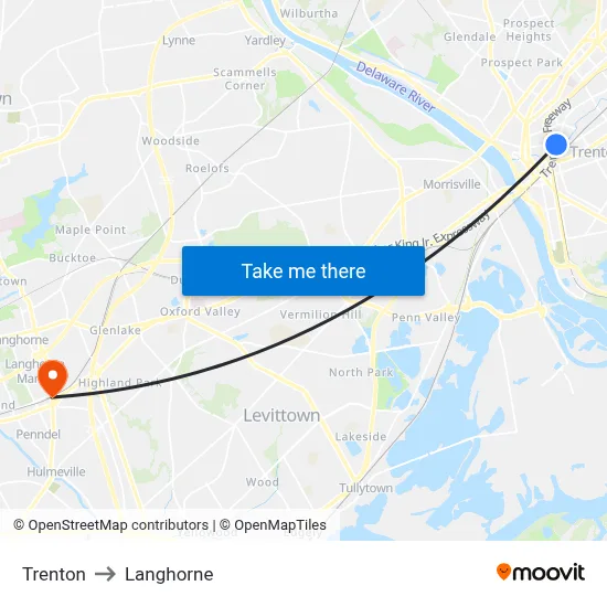 Trenton to Langhorne map