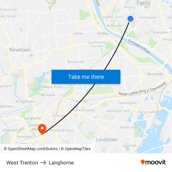 West Trenton to Langhorne map