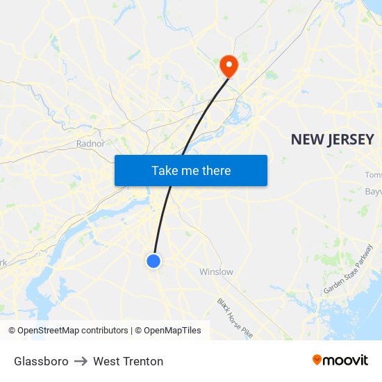 Glassboro to West Trenton map