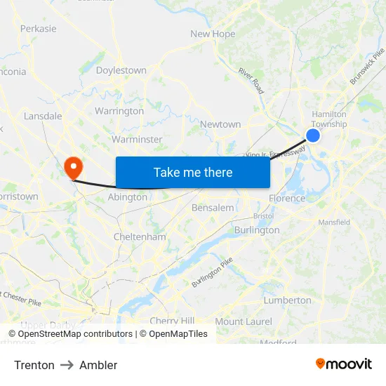 Trenton to Ambler map