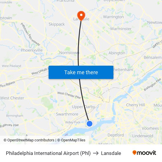 Philadelphia International Airport (Phl) to Lansdale map