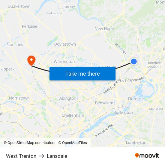 West Trenton to Lansdale map