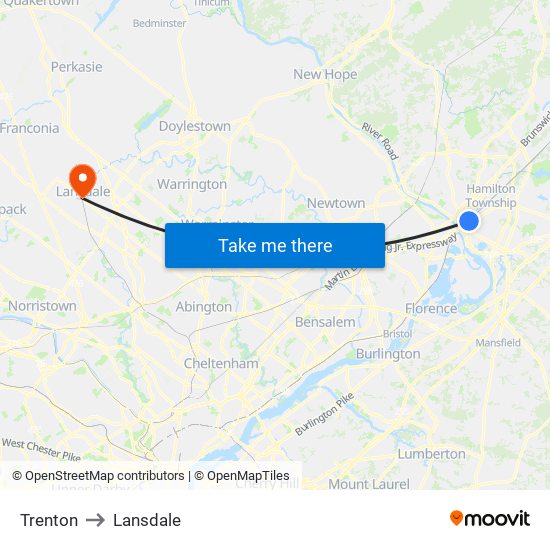Trenton to Lansdale map