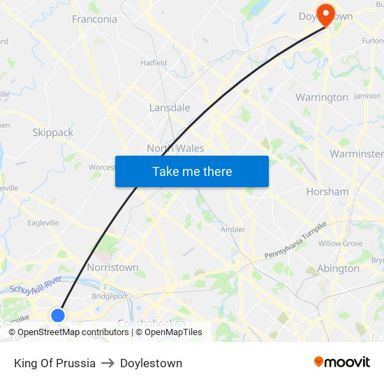 King Of Prussia to Doylestown map