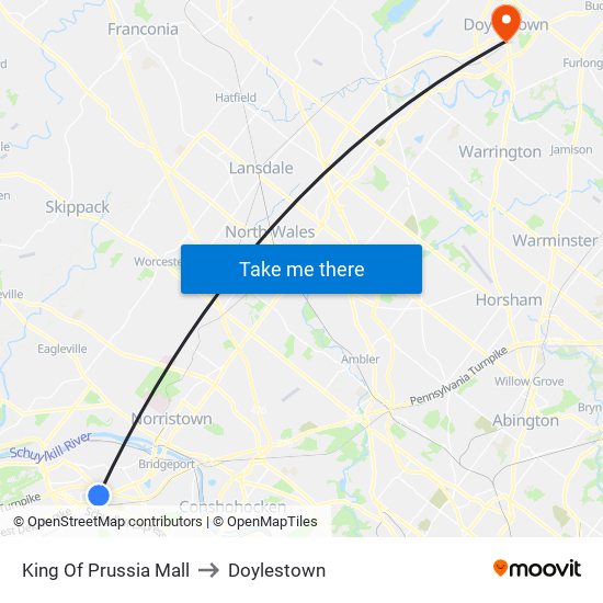 King Of Prussia Mall to Doylestown map