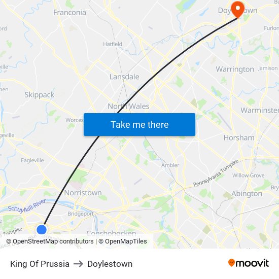 King Of Prussia to Doylestown map