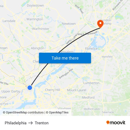 Philadelphia to Trenton map