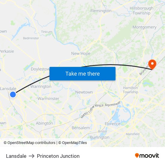 Lansdale to Princeton Junction map