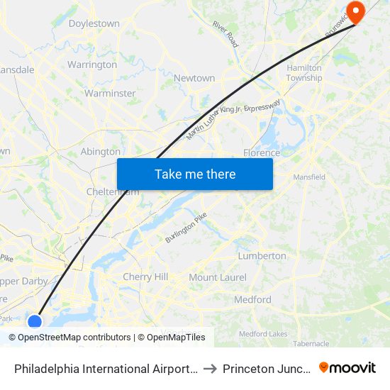 Philadelphia International Airport (Phl) to Princeton Junction map