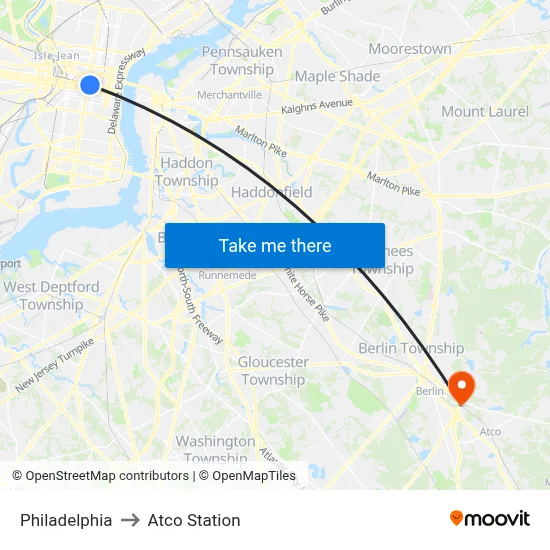Philadelphia to Atco Station map