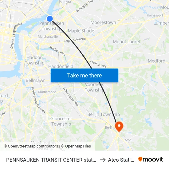 PENNSAUKEN TRANSIT CENTER station to Atco Station map