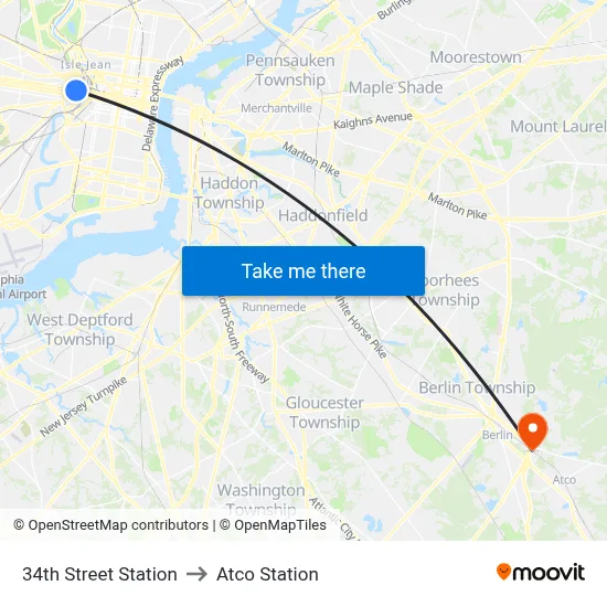 34th Street Station to Atco Station map