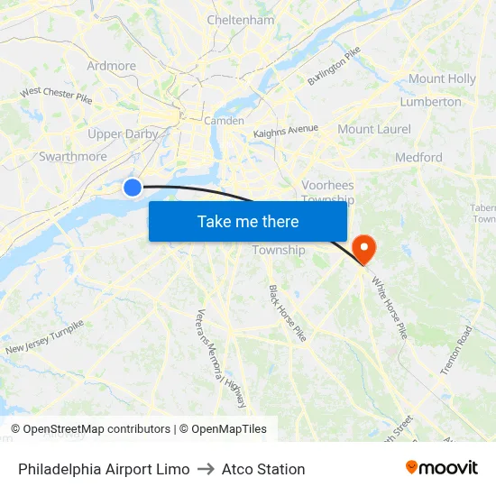 Philadelphia Airport Limo to Atco Station map
