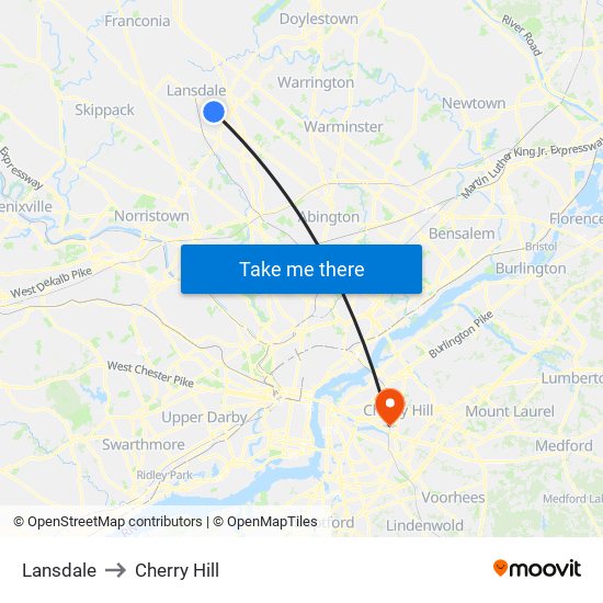 Lansdale to Cherry Hill map