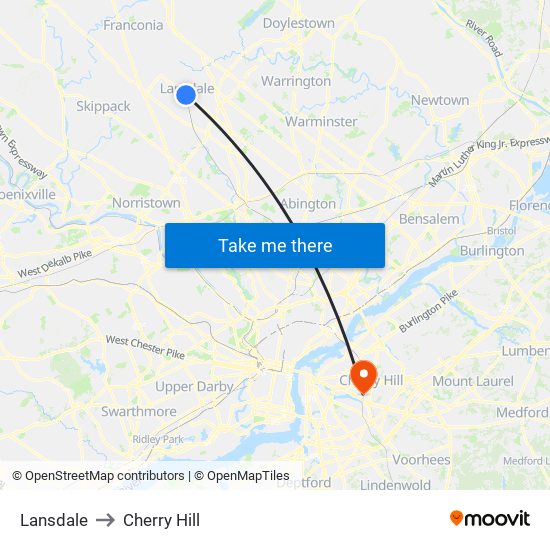 Lansdale to Cherry Hill map