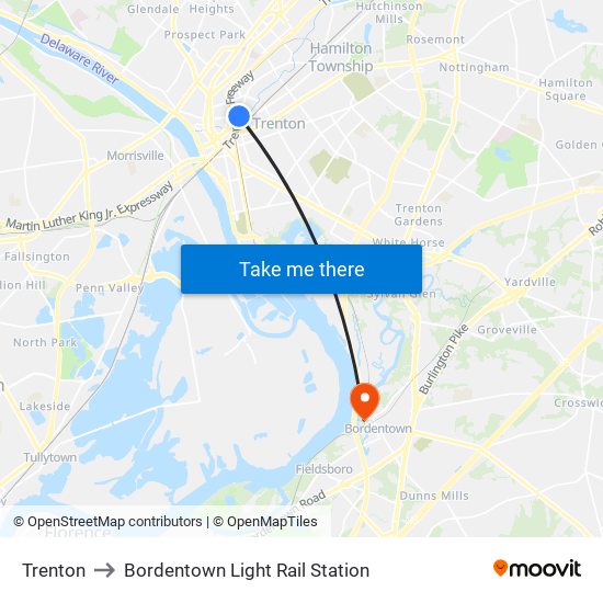 Trenton to Bordentown Light Rail Station map