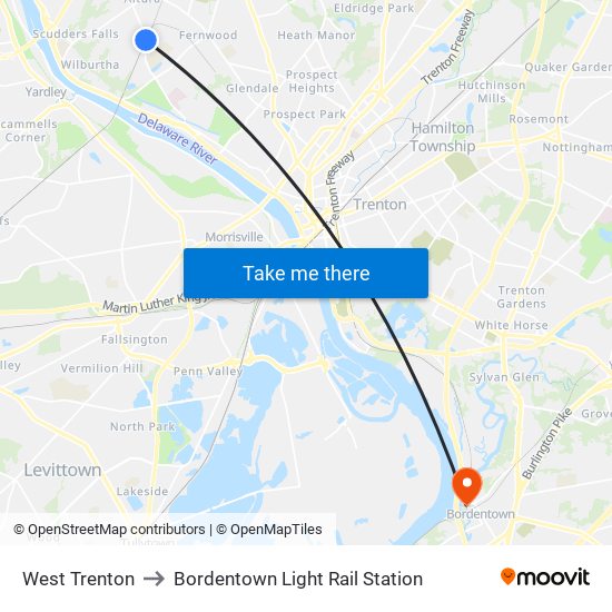 West Trenton to Bordentown Light Rail Station map