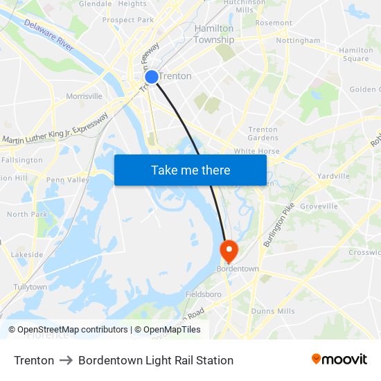 Trenton to Bordentown Light Rail Station map