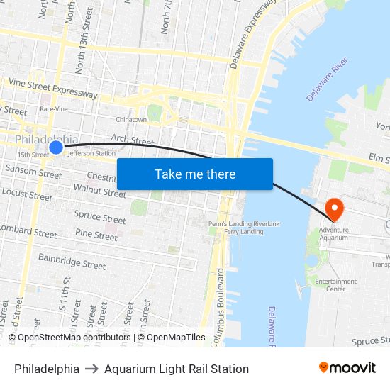 Philadelphia to Aquarium Light Rail Station map