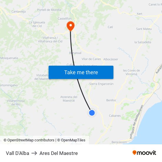 Vall D'Alba to Ares Del Maestre map