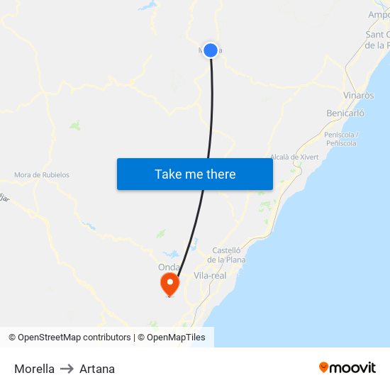 Morella to Artana map