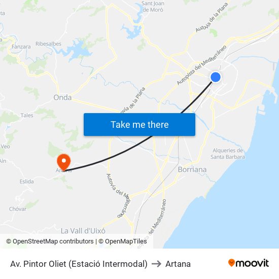 Av. Pintor Oliet (Estació Intermodal) to Artana map