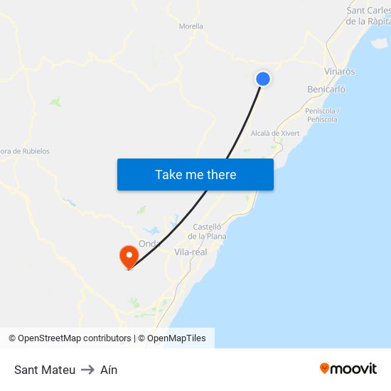 Sant Mateu to Aín map