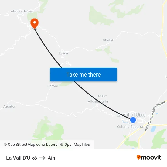 La Vall D'Uixó to Aín map