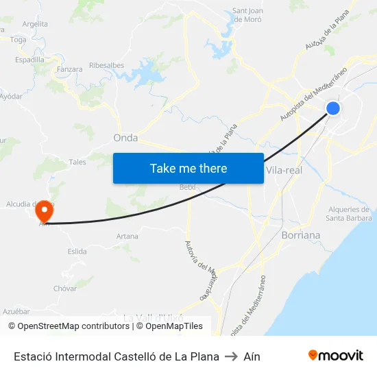 Estació Intermodal Castelló de La Plana to Aín map