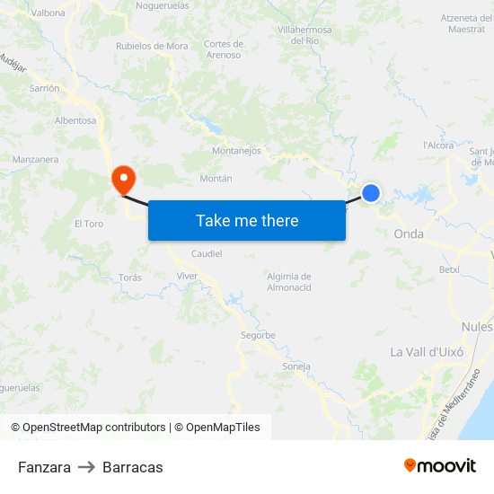 Fanzara to Barracas map