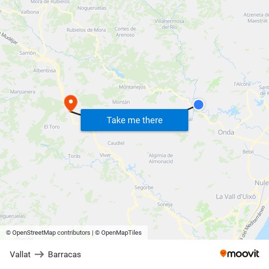 Vallat to Barracas map