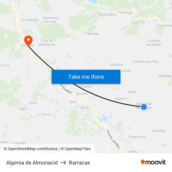 Algimia de Almonacid to Barracas map