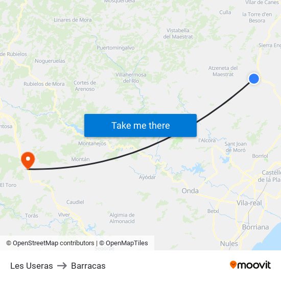 Les Useras to Barracas map