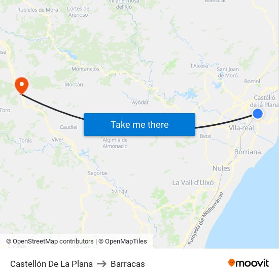 Castellón De La Plana to Barracas map