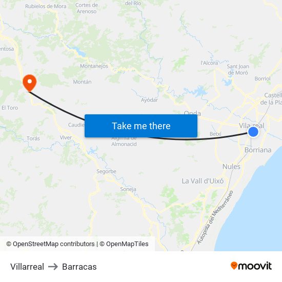 Villarreal to Barracas map