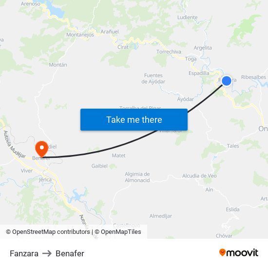 Fanzara to Benafer map