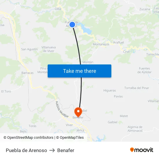 Puebla de Arenoso to Benafer map