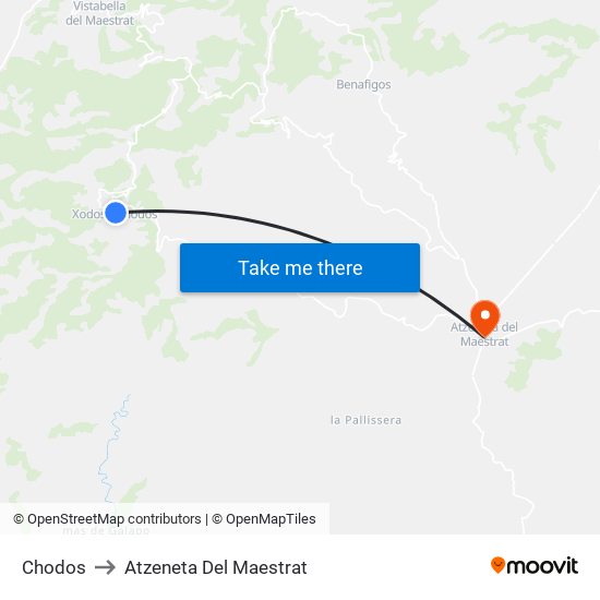 Chodos to Atzeneta Del Maestrat map