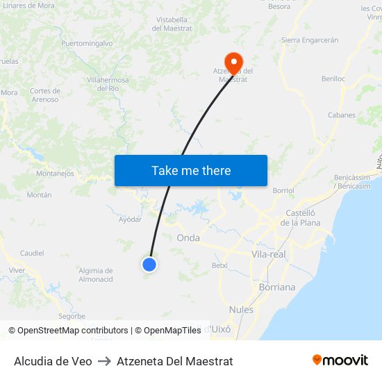 Alcudia de Veo to Atzeneta Del Maestrat map