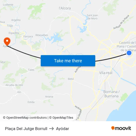 Plaça Del Jutge Borrull to Ayódar map