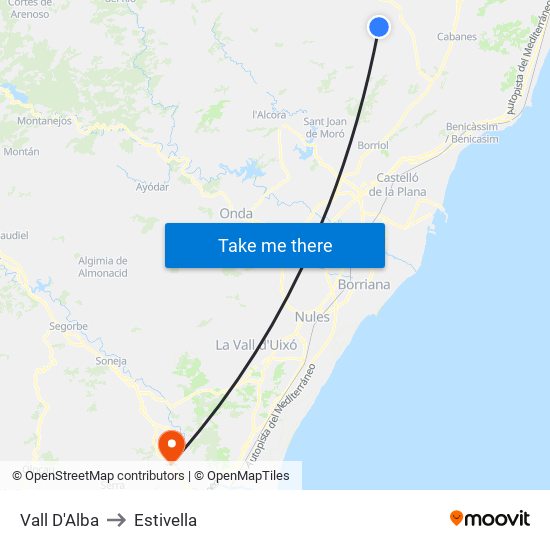 Vall D'Alba to Estivella map