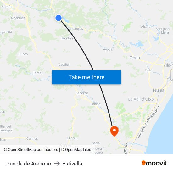 Puebla de Arenoso to Estivella map