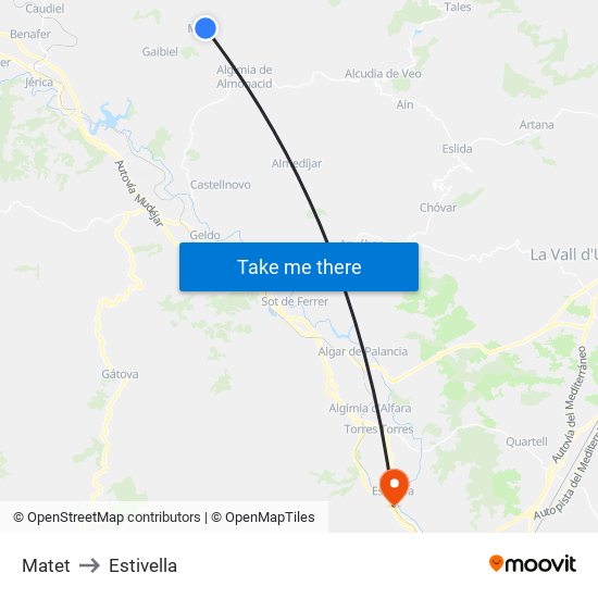 Matet to Estivella map